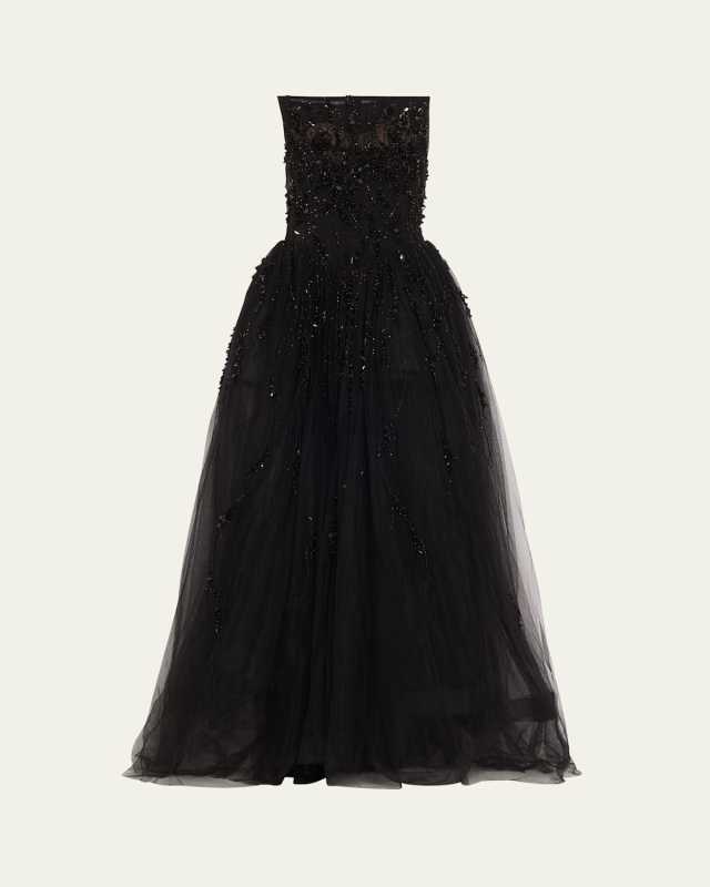 Sequined Tulle Drop-Waist Gown